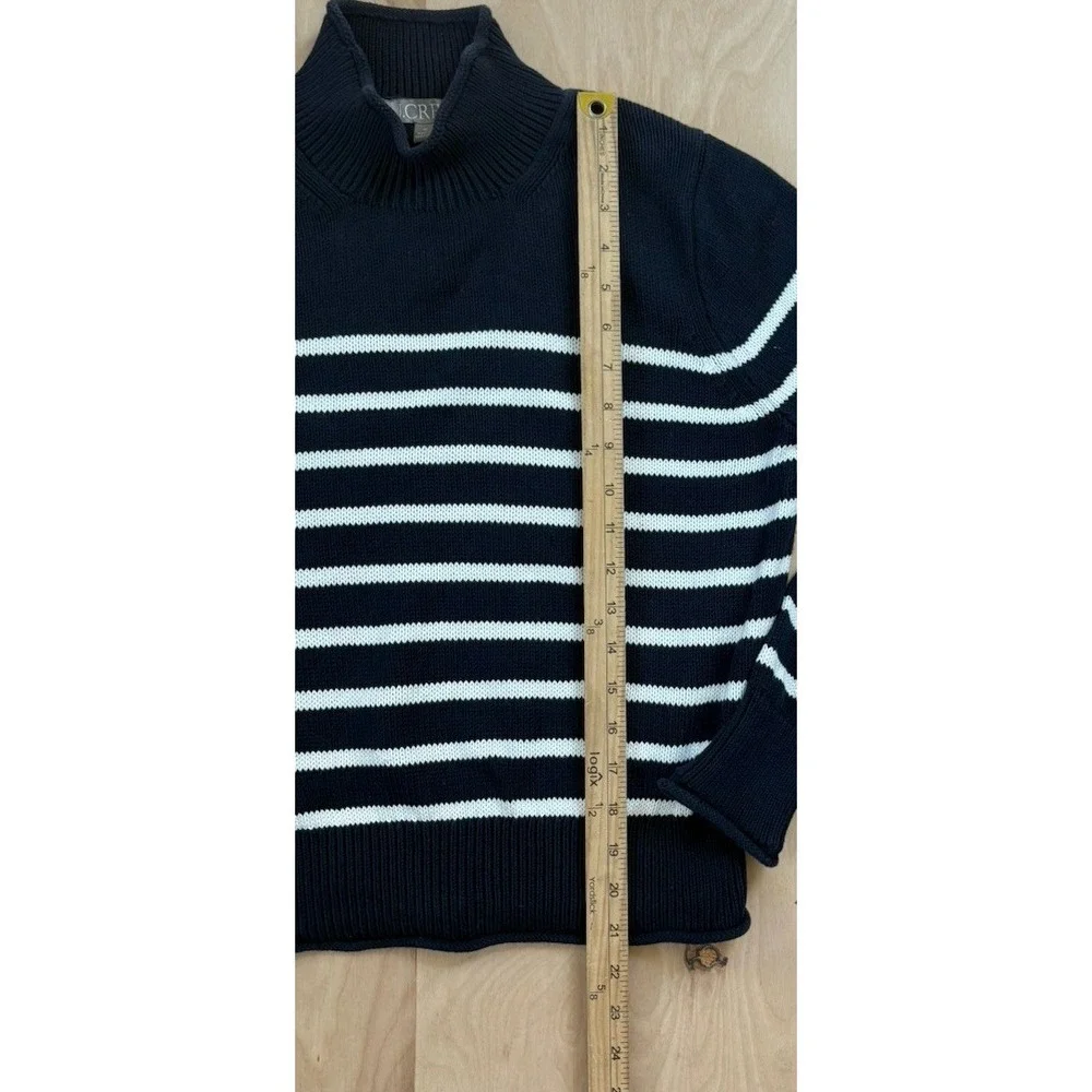 J. Crew Heritage Cotton Rollneck Sweater in Stripe Navy Blue Nautical Size M
